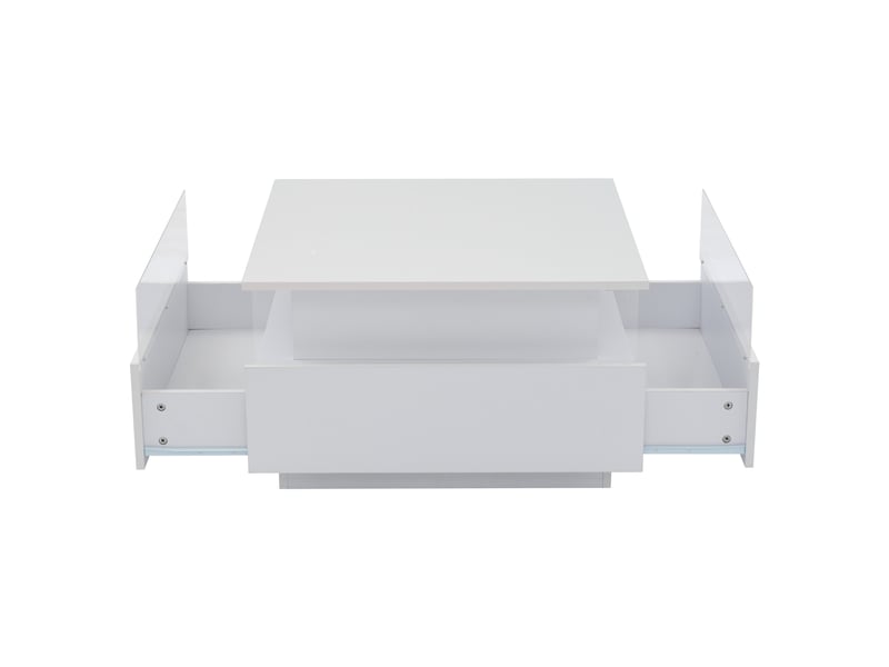  Table basse moderne à led laquée brillante, 70 x 70 x 41 cm, avec 2 tiroirs et une surface d'exposition transparente – capacité de charge jusqu'à 30 kg, idéale pour les salons élégants  - Conforama E
