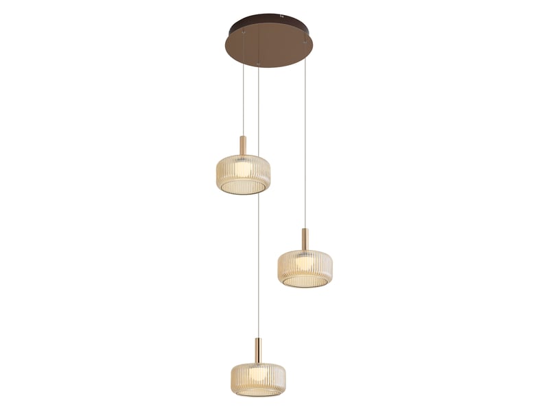  Suspension design fiera or rose avec verre ambré, led intégrée dimmable en 3 étapes, 3 lumières et système easylift  - Conforama E