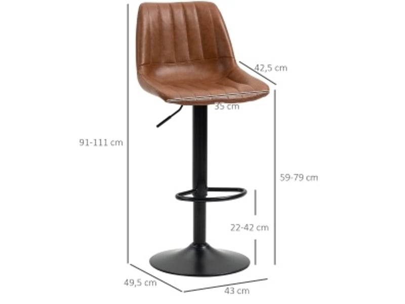  Tabouret de bar pivotant réglable en lot de 2 avec dossier et repose-pieds, en cuir synthétique marron  - Conforama C