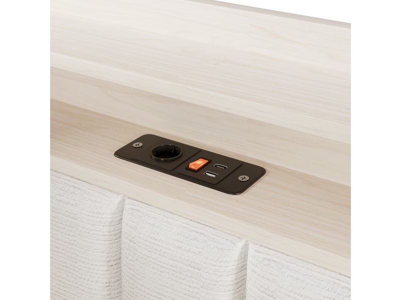  Lit coffre 90 × 200 cm en velours blanc cassé, led, usb-ac et module latéral réversible Fay Lum - Conforama E