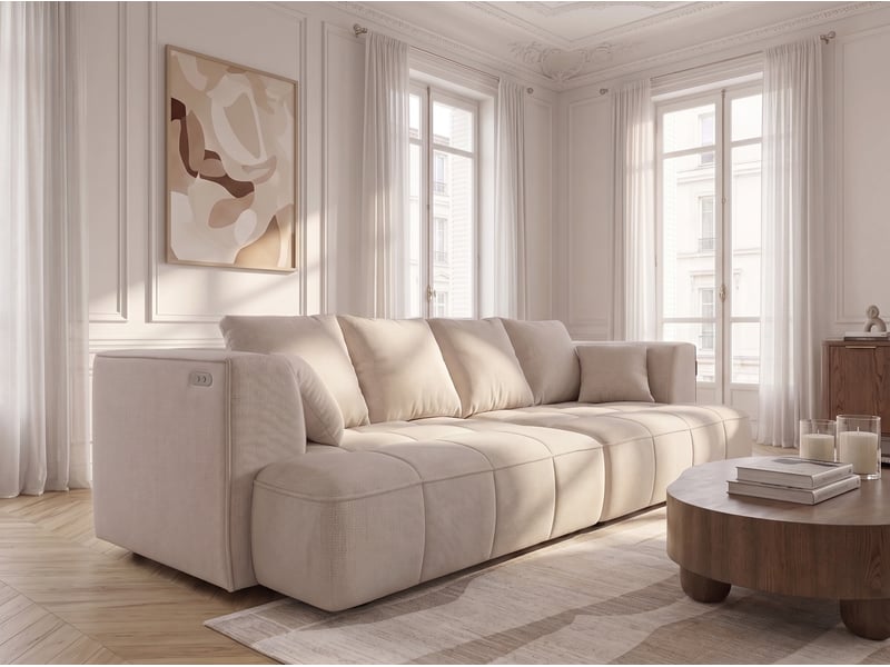  Bobochic canapé droit convertible double avance-recule électrique clovis tissu lisse beige CLOVIS - Conforama D