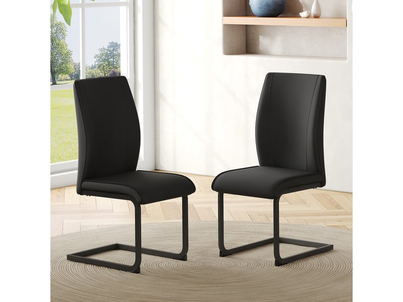  Chaises de salle à manger lot de 2 avec dossier ergonomique  - pieds antidérapants cuir synthétique noir  - Conforama B