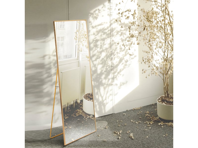  Miroir sur pied - 150 x 40 cm - or - miroir plein pied rectangulaire en verre de sécurité, cadre en alliage d'aluminium, design moderne  - Conforama C