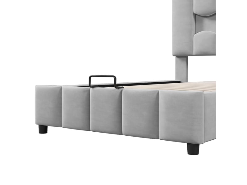  Lit coffre enfant 90x200 cm avec rangement, éclairage led multicolore et tête réglable, velours, gris, sans matelas  - Conforama R