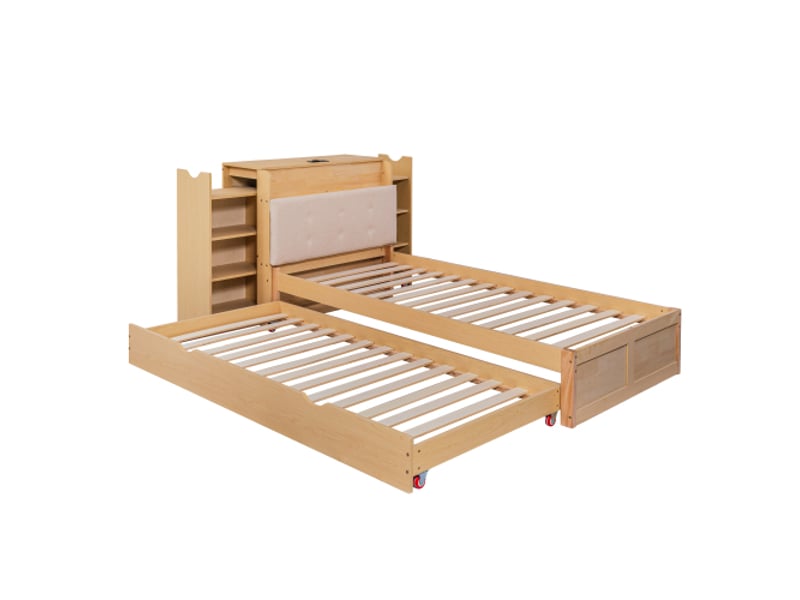  Lit escamotable bois massifmdf 90×200–180×200 cm convertible en lit simpledouble tête de lit bibliothèque roulettes  - Conforama A