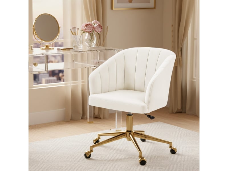  Chaise de bureau aubes velours réglable à roulettes blanc crème  - Conforama B