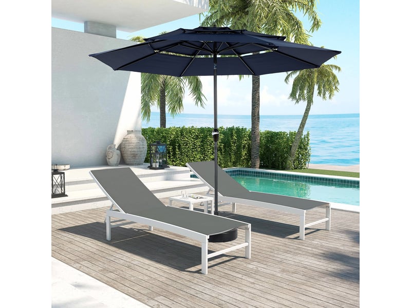  Parasol en acier 3 niveaux 3 m avec inclinaison automatique, bleu marine, sans pied  - Conforama B