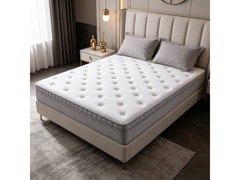  Matelas 140x200 cm - épaisseur 25 cm, indice h3, 7 zones, pourtour renforcé, ressorts ensachés et mousse de confort, certifié oeko-tex, blanc cassé Luxe haut de gamme - Conforama D