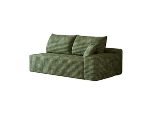 Canapé d'angle réversible 2 places avec méridienne, design modulaire et sans montage, en tissu côtelé vert