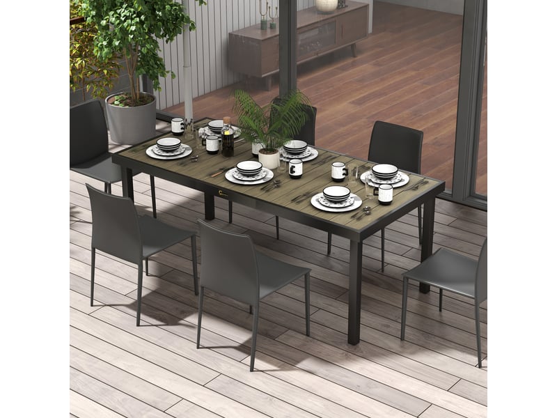  Table de jardin rectangulaire, table à manger extérieure aluminium marron 190x90x74cm  - Conforama D