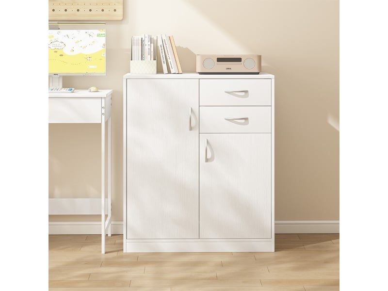 Commode moderne avec tiroirs et étagères, style loft, blanche, armoire, meuble de rangement, 74 cm  - Conforama B