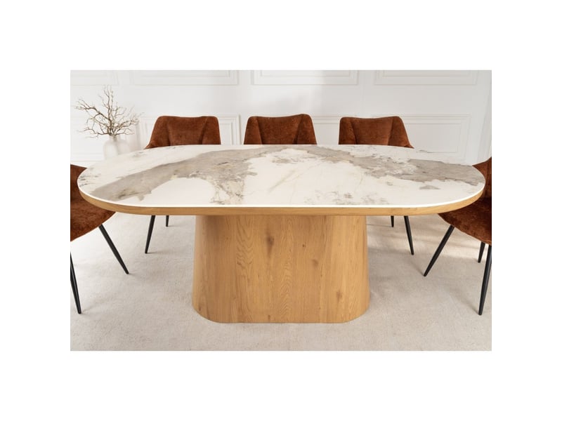  Table de salle à manger lumea – ovale 200 cm – effet marbre blanc – pied large – style contemporain  - Conforama D