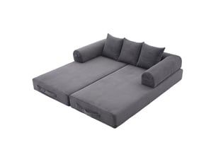Canapé droit compressé convertible <strong>HAVRYA</strong> <strong></strong> 3 places Velours côtelé gris foncé