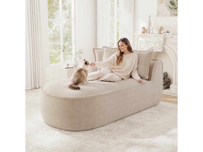  Canapé méridienne gauche en chenille taupe clair 164x92x67 cm avec assise profonde et sans montage  - Conforama W