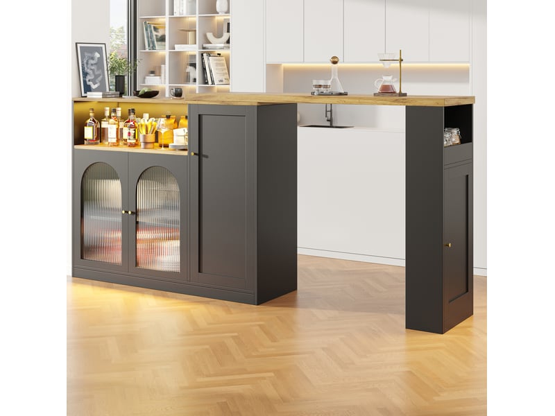  Meuble bar rotatif 360° avec rangement et led, 197 x 39,6 x 100 cm, noir  - Conforama D