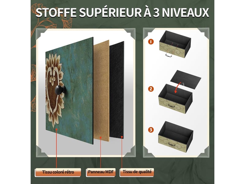  Commode 8 tiroirs - 67.5x30x100cm - motif rétro imprimé, rangement style vintage, structure en métal - noir  - Conforama D