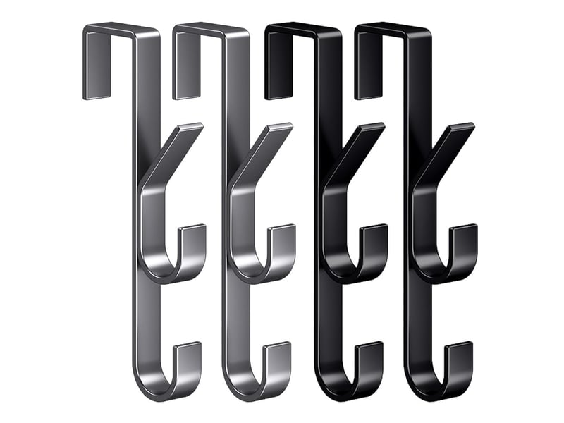 Lot de 4 crochets de porte verticaux, suspendus pour vêtements, et armoire, idéal pour suspendre des objets dans la chambre, salle de bain, noir - Conforama A