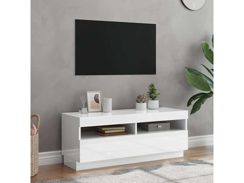  Meuble tv - banc tv - meuble de rangement avec lumières led blanc brillant 100x35x40 cm  - Conforama B