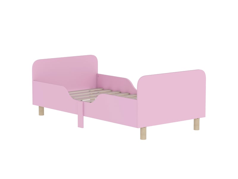  Cadre de lit enfant avec barrière de sécurité mdf et pin rose 143,5 x 74,2 x 50 cm  - Conforama A