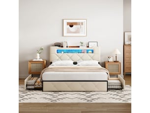 Lit coffre 140x190 cm <strong></strong>  <strong></strong> coloris beige