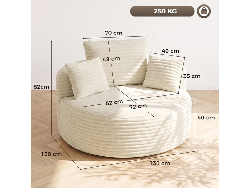  Fauteuil rond 130x130x82 cm sans cadre en mousse crème  - Conforama E