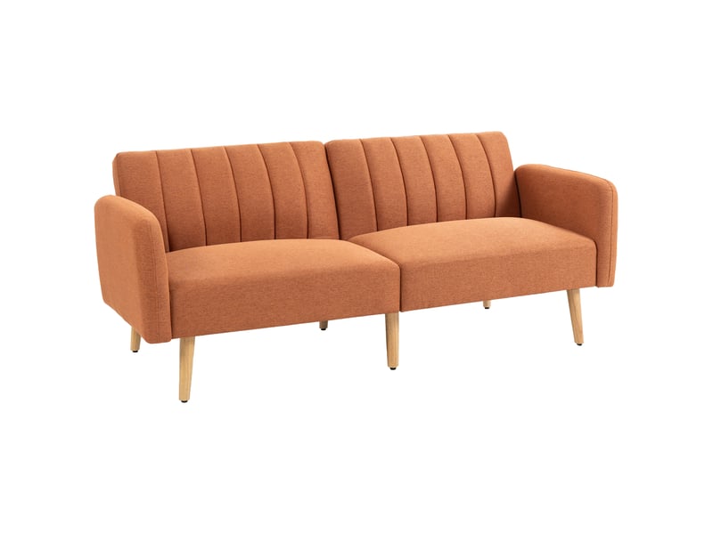  Canapé convertible 2 places design scandinave dossier inclinable 3 positions pieds bois tissu aspect lin marron  - Conforama A