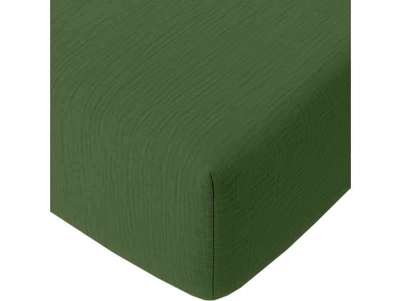  Drap housse 180x200 cm gaze de coton lavé vert cèdre PD23570 - Conforama A