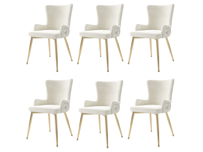  Lot de 6 chaises salle à manger, 4 pieds en métal, dossier élevé doté d'accoudoirs, beige  - Conforama A