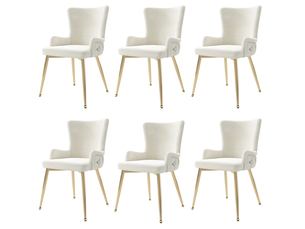 Lot de 6 chaises salle à manger, 4 pieds en métal, dossier élevé doté d'accoudoirs, beige