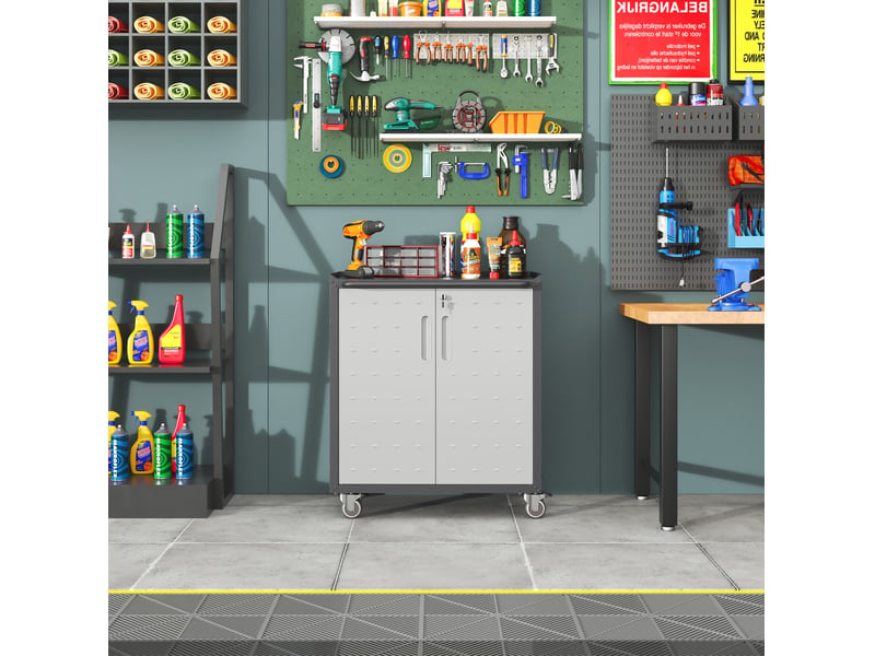  Armoire à outils métallique 75 x 42 x 88 cm noir et gris, sur roulettes verrouillables avec étagères réglables  - Conforama B