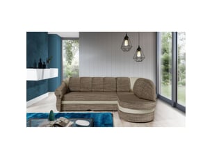 Canapé d'angle droit fixe <strong></strong> <strong></strong> 3 places Polyester beige avec coffre de rangement