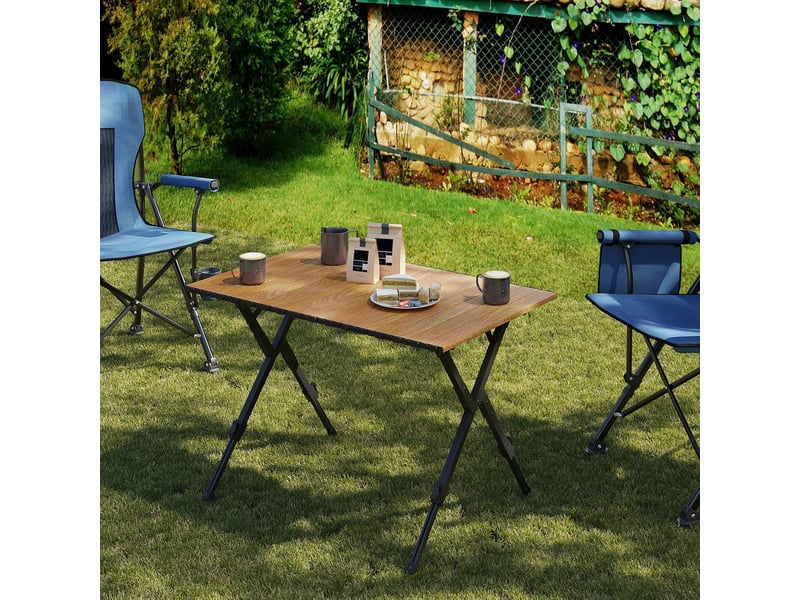 Table camping pliante,table de jardin,hauteur réglable,sac de rangement,en aluminium,chêne clair  - Conforama B