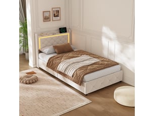 Lit simple 90x200 cm <strong>SHOPENTRA</strong> <strong></strong> coloris beige