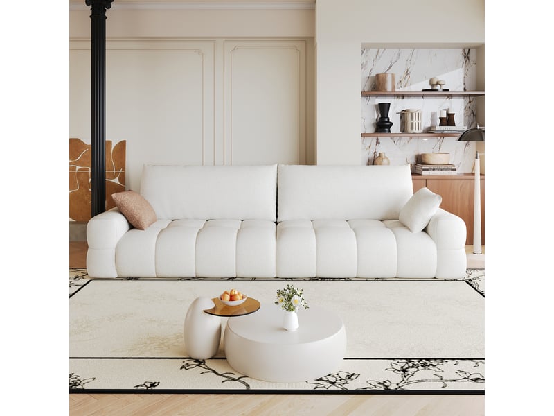  Canapé modulable, canapé de salon, en tissu, blanc, assise profonde, livré monté, 260 cm, sans structure  - Conforama R