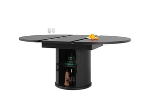 Table à manger extensible 118-158 cm, rondeovale, 6 places, noyernoir – idéale cuisinebalcon