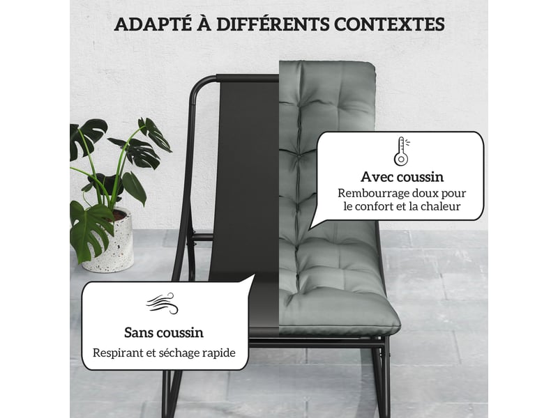  Lot de 2 fauteuils à bascule de jardin acier et textilène gris 64 x 101 x 71 cm  - Conforama E