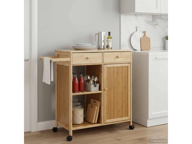  Desserte de cuisine, chariot de rangement avec roues naturel 90,5x36x86,5 cm  - Conforama B