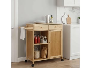 Desserte de cuisine, chariot de rangement avec roues naturel 90,5x36x86,5 cm