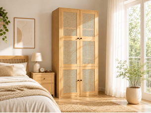 Armoire 6 porte(s) battante 3 tiroir(s) <strong>BIQZUYA</strong> <strong></strong> coloris bois clair largeur 90 cm