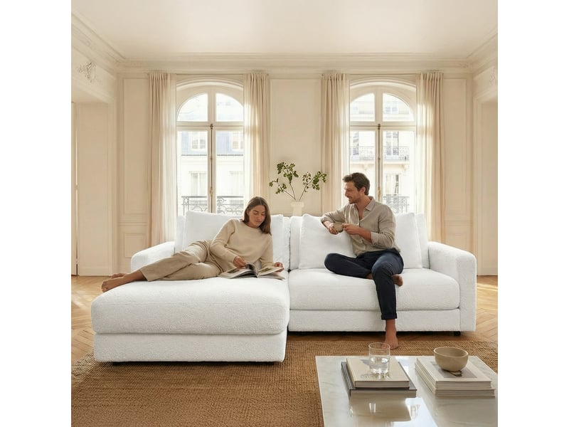 Canapé venezia laine bouclée angle g blanc cassé 3 pl 3CA56.AS.3A.G.01 - Conforama D
