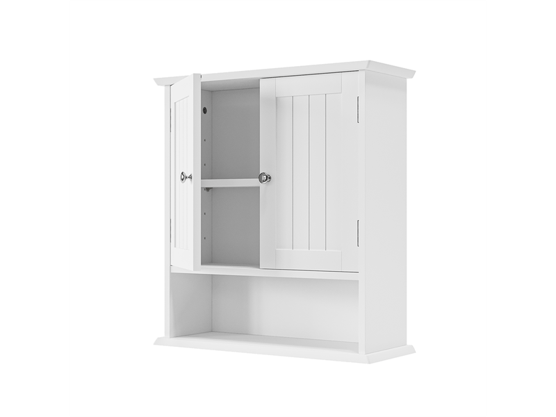  Meuble mural salle de bain blanc, placard double porte, étagères réglables, rangement  - Conforama A