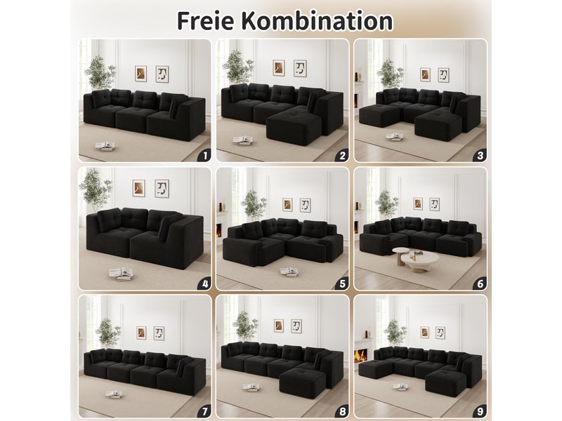  Canapé d'angle modulable 3 places en velours côtelé noir W3325S00257 - Conforama D