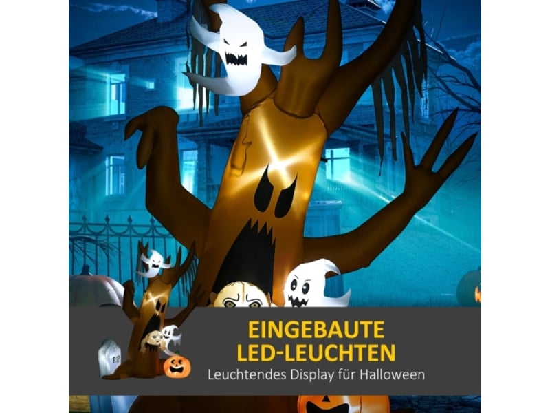  Arbre fantôme gonflable halloween 240 cm, éclairage led, gonflage automatique, décoration extérieure  - Conforama B