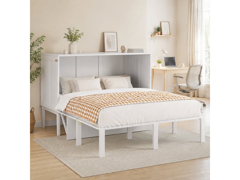  Lit escamotable vertical 140x200 cm avec sommier à lattes, blanc, gain de place  - Conforama B