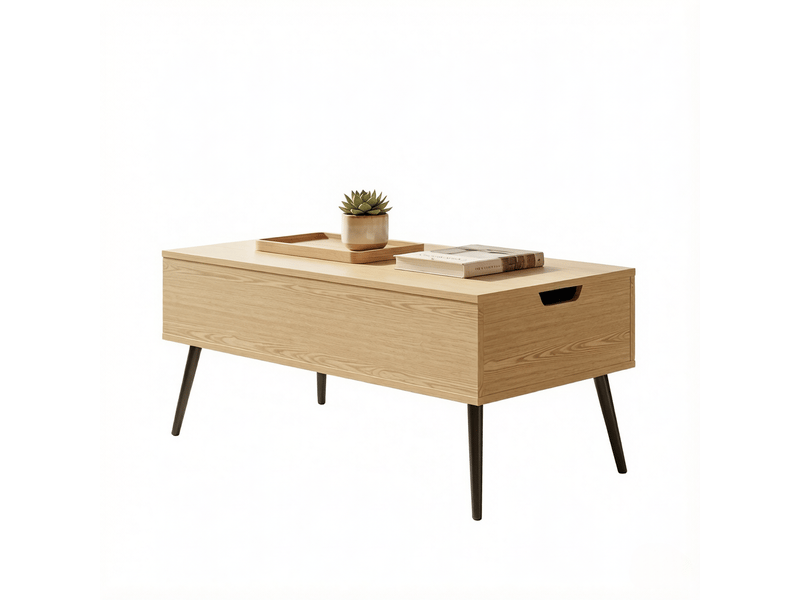  Table basse relevable 100x50x43,6 cm plateau relevable panneau de particules noir effet bois naturel  - Conforama B