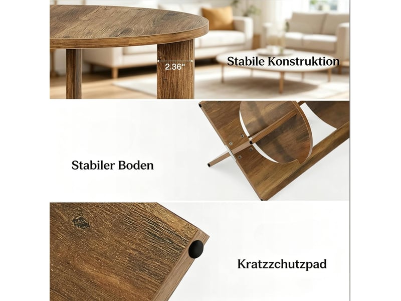 Table d'appoint ronde 50 x 50 x 65 cm – marron rustique – 2 niveaux de rangement pour salon et chambre - Conforama D