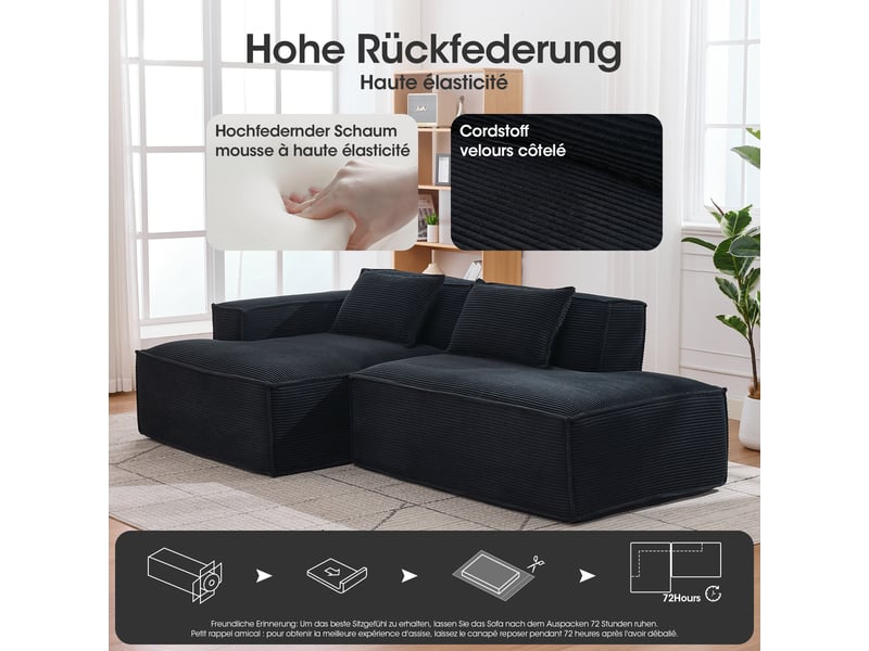  Canapé 3 places en tissu avec 2 coussins, assise ressorts ensachés et mousse haute densité, design épuré  - Conforama D