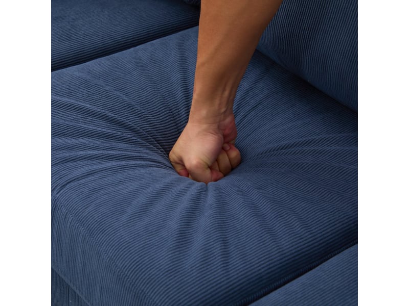 Canapé d'angle méridienne modulable 3 places tissu côtelé bleu avec coffre de rangement intégré - Conforama E