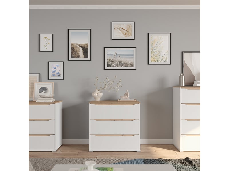  Vicco commode avec tiroirs, blancchêne artisan, 80x76.6cm avec 3 tiroirs  - Conforama C