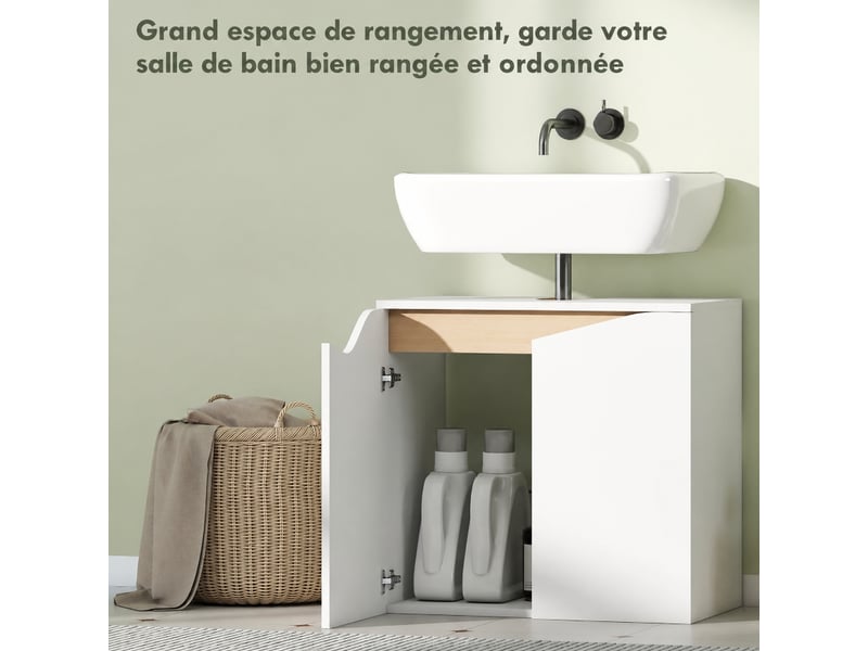  Meuble sous lavabo mural blanc avec portes à fermeture amortie, 60 x 35 x 57,9 cm  - Conforama D